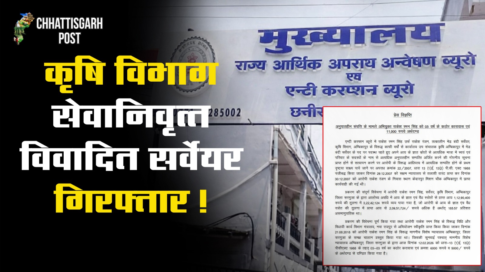 19 साल पुराने भ्रष्टाचार मामले में फैसला: पूर्व सर्वेयर राकेश रमन सिंह को 3 साल की सजा, 185% अधिक मिली संपत्ति साबित