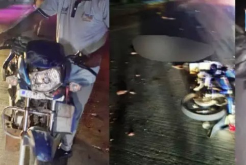 सरगुजा के NH-43 पर दिल दहला देने वाला हादसा, हेलमेट पहनने से एक युवक की बची जान, दोनों आरोपी वाहन चालक मौके से फरार।