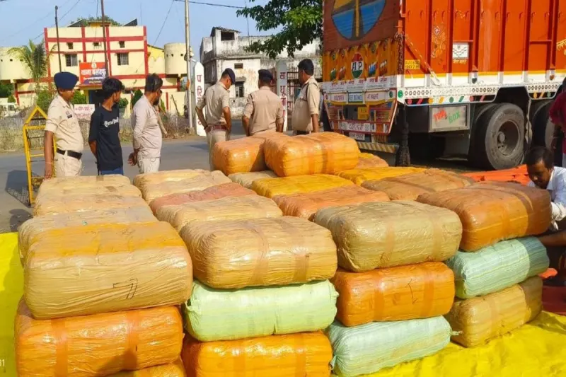 छत्तीसगढ़-उत्तर प्रदेश बॉर्डर पर बड़ी कार्रवाई, पाउडर की परतों के नीचे छिपाकर ले जाई जा रही थी 1941 किलो गांजे की खेप, ओडिशा से जुड़े तार