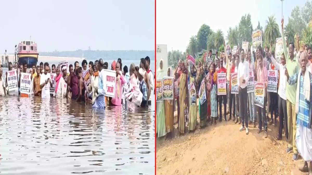 गंगरेल बांध के पानी में उतरे डुबान प्रभावित, जमीन और पुनर्वास के लिए जल सत्याग्रह से बढ़ा तनाव; ग्रामीणों का अनिश्चितकालीन आंदोलन का ऐलान